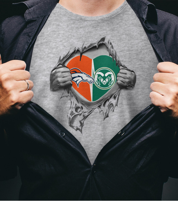 Broncos State Rams Logos Heart T-Shirt