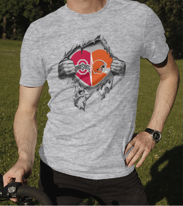 Ohio State Buckeyes And Cleveland Browns Heart T-Shirt