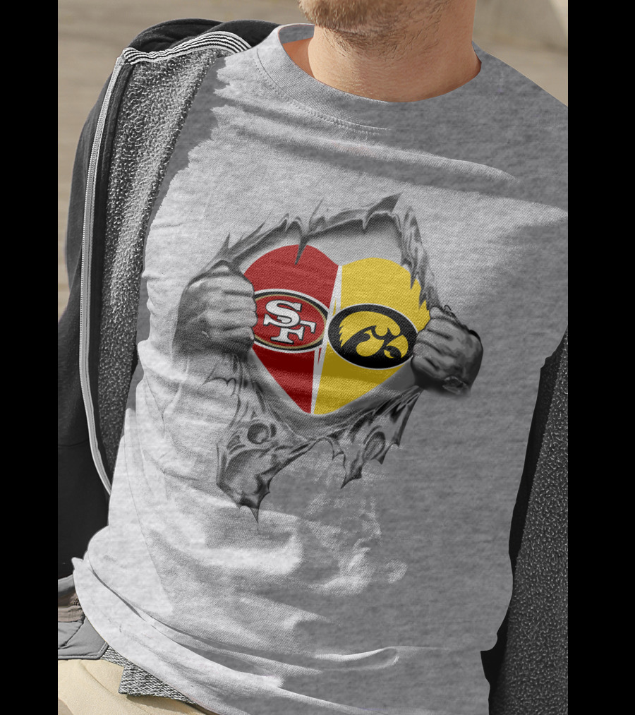 Sf 49ers Iowa Hawkeyes Heart Logo Torn T-Shirt