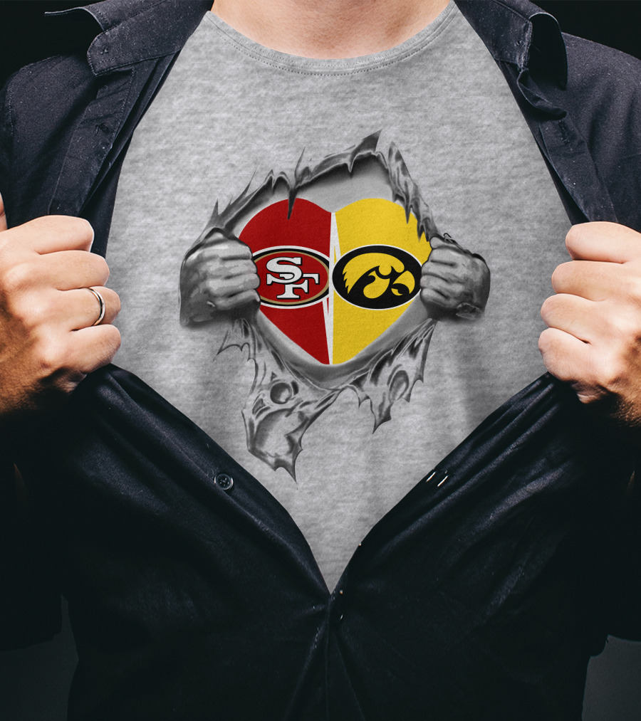 Sf 49ers Iowa Hawkeyes Heart Logo Torn T-Shirt