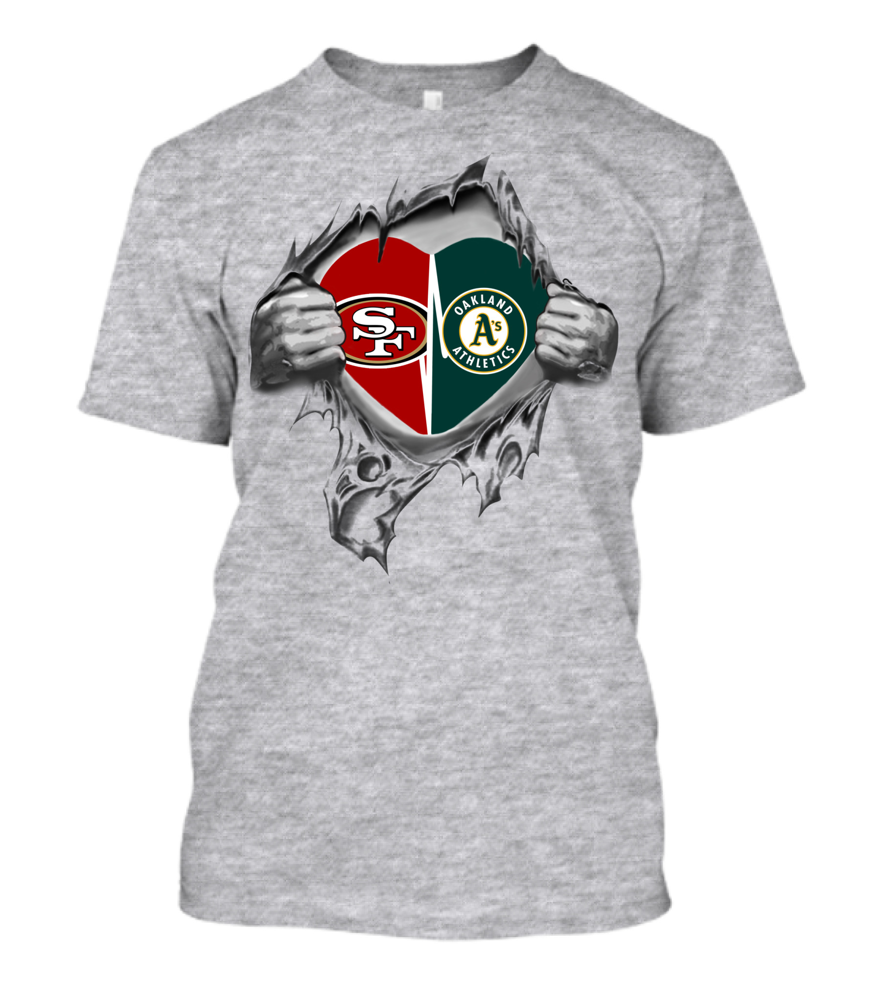 SF 49ers Oakland Athletics Heart Logo Peeling T-Shirt