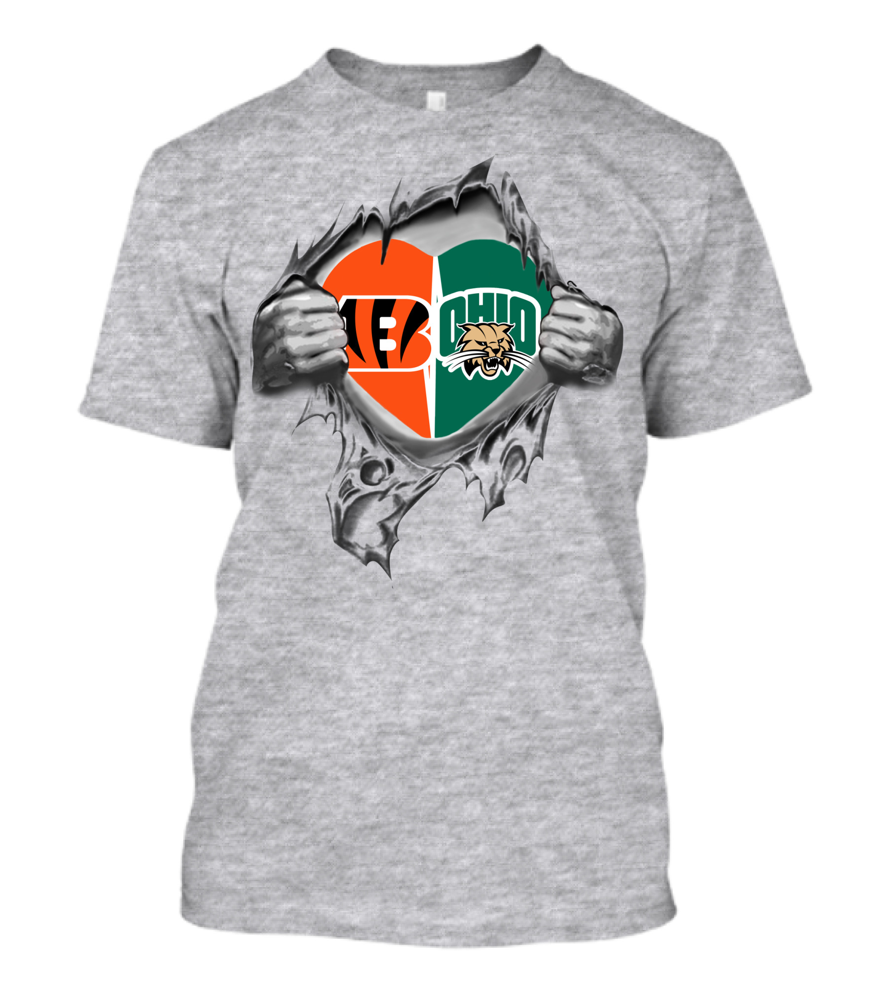 Cincinnati Bengals Ohio Bobcats Heart Logo Football T-Shirt