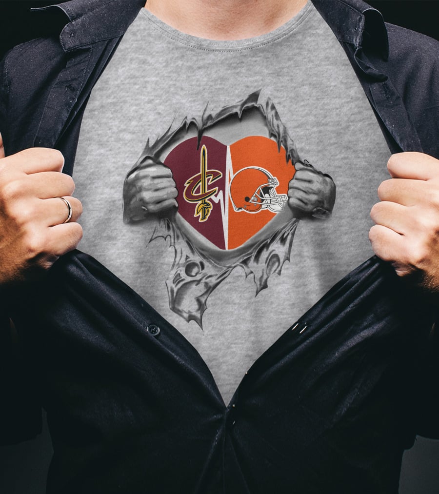 Cleveland Cavaliers Browns Heart Torn Logo Combination T-Shirt