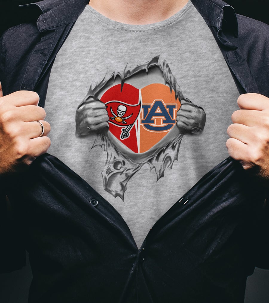 Buccaneers Auburn Tigers Heart Split Logo Ripped T-Shirt