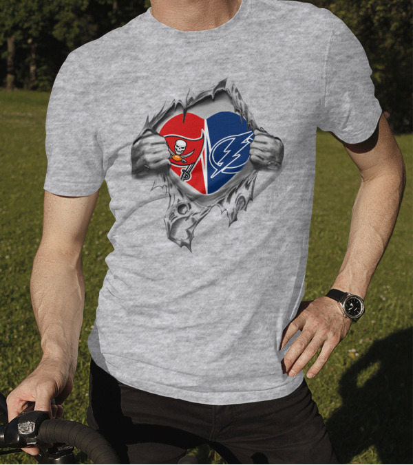 Buccaneers And Lightning Fans Rip Open Heart T-Shirt