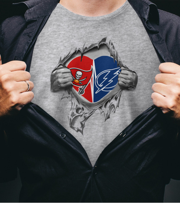 Buccaneers And Lightning Fans Rip Open Heart T-Shirt
