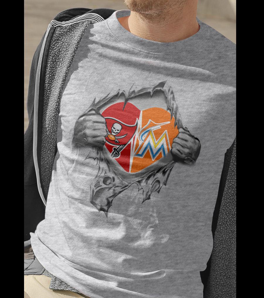Buccaneers Miami Marlins Heart Torn T-Shirt