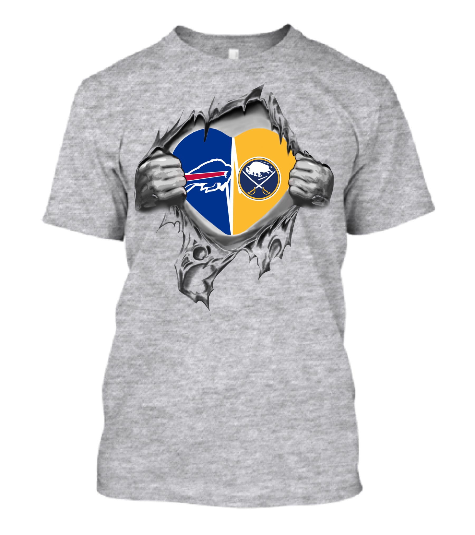 Buffalo Bills Sabres Heart Torn Open NFL NHL Passion T-Shirt