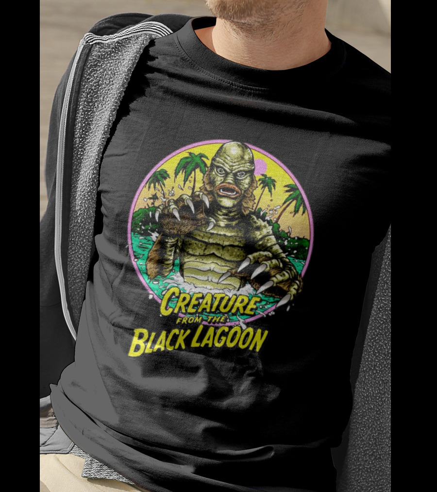 Creature From The Black Lagoon Retro Monster Beach Scene T-Shirt