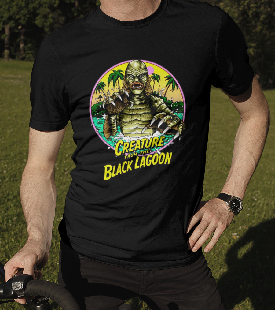 Creature From The Black Lagoon Retro Monster Beach Scene T-Shirt