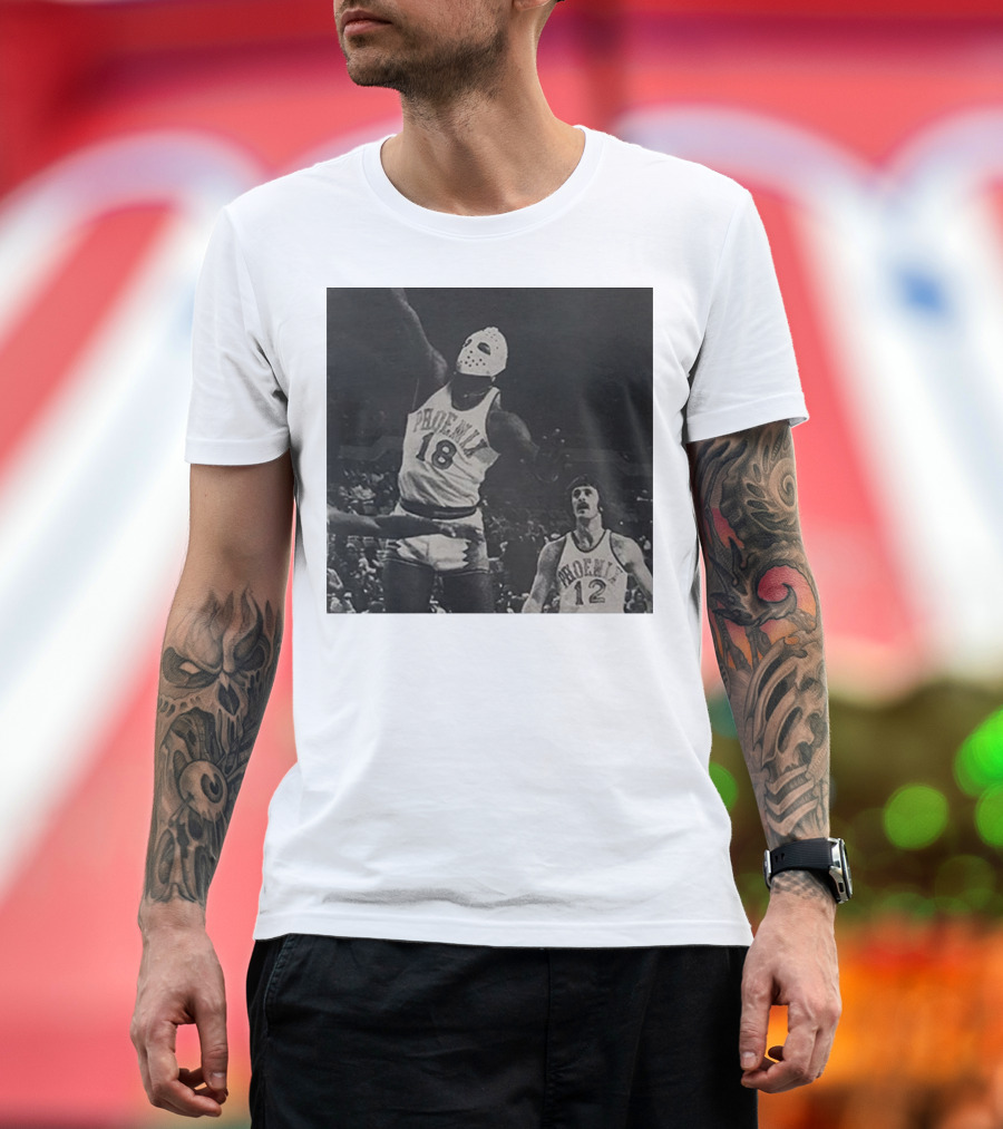 Curtis Perry Wearing Hockey Mask in Phoenix Suns Jersey During NBA Game T-Shirt