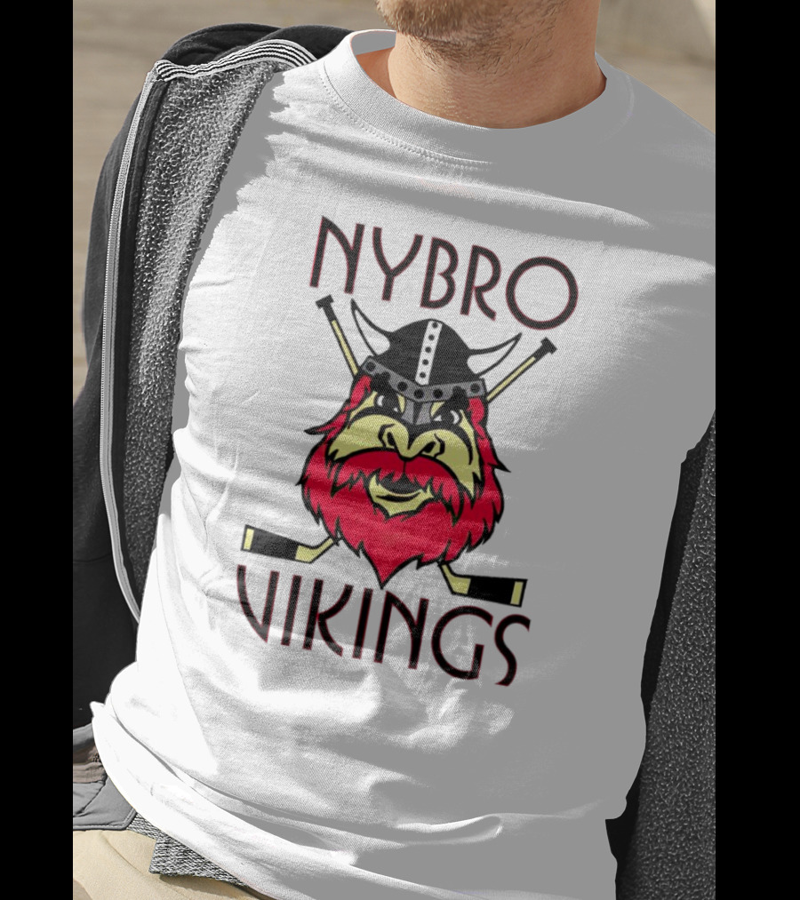 Nybro Vikings Hockey Red Viking Head With Crossed Hockey Sticks T-Shirt