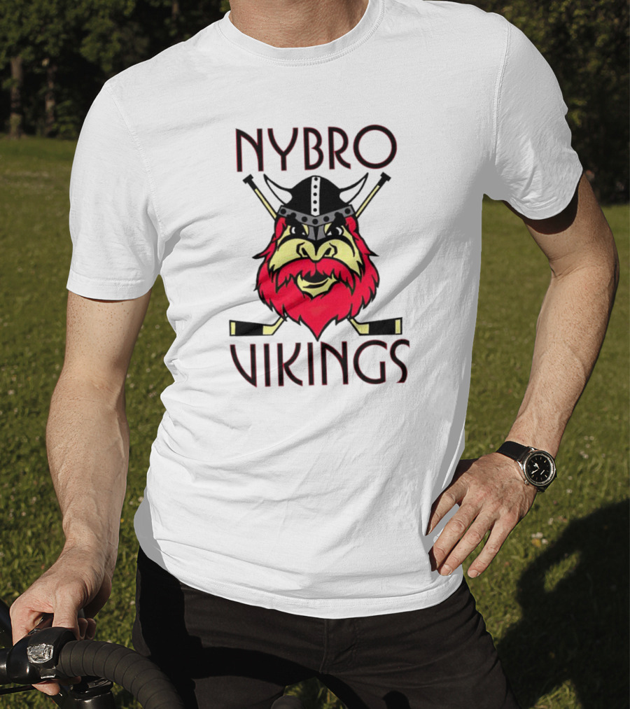 Nybro Vikings Hockey Red Viking Head With Crossed Hockey Sticks T-Shirt