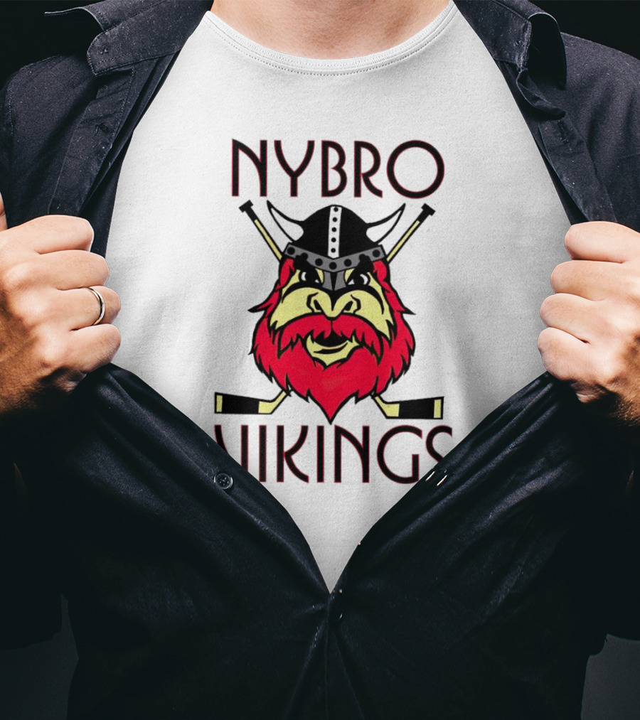 Nybro Vikings Hockey Red Viking Head With Crossed Hockey Sticks T-Shirt