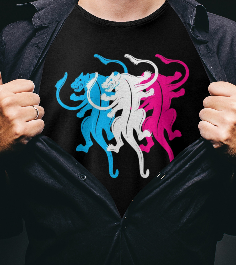 Displaced Blue White Red Panther Trio T-Shirt