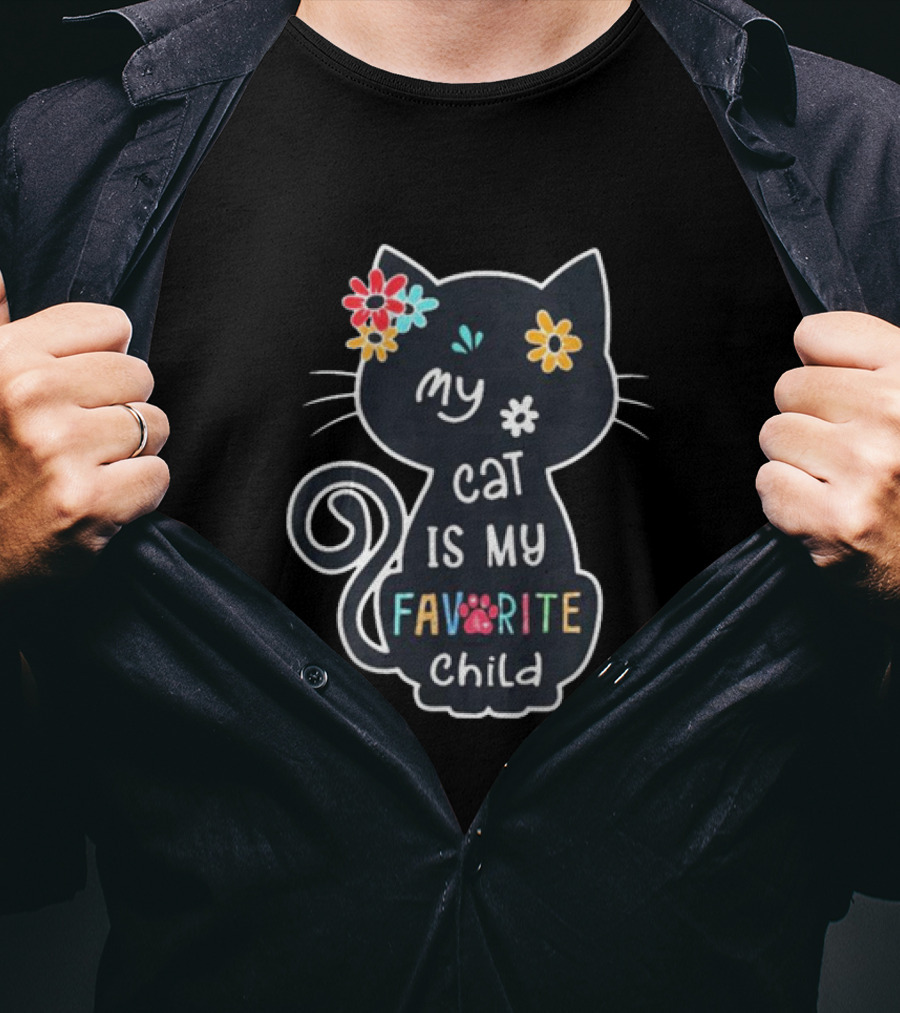 My Cat Is My Favorite Child Floral Paw Prints T-Shirt