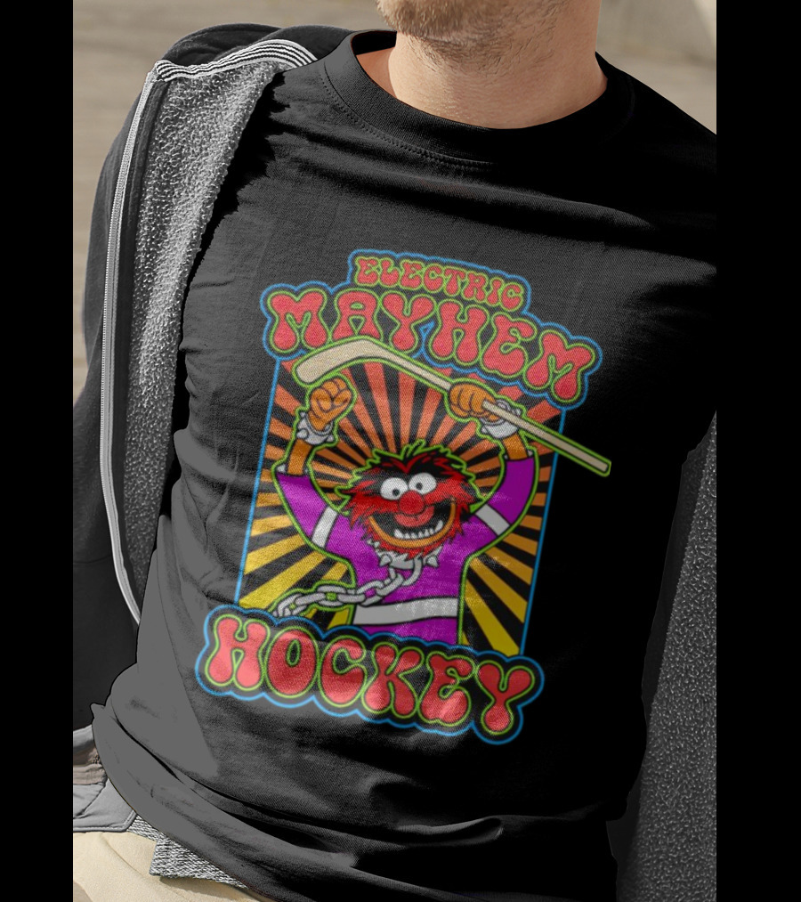 Electric Mayhem Hockey Muppets Animal With Hockey Stick T-Shirt