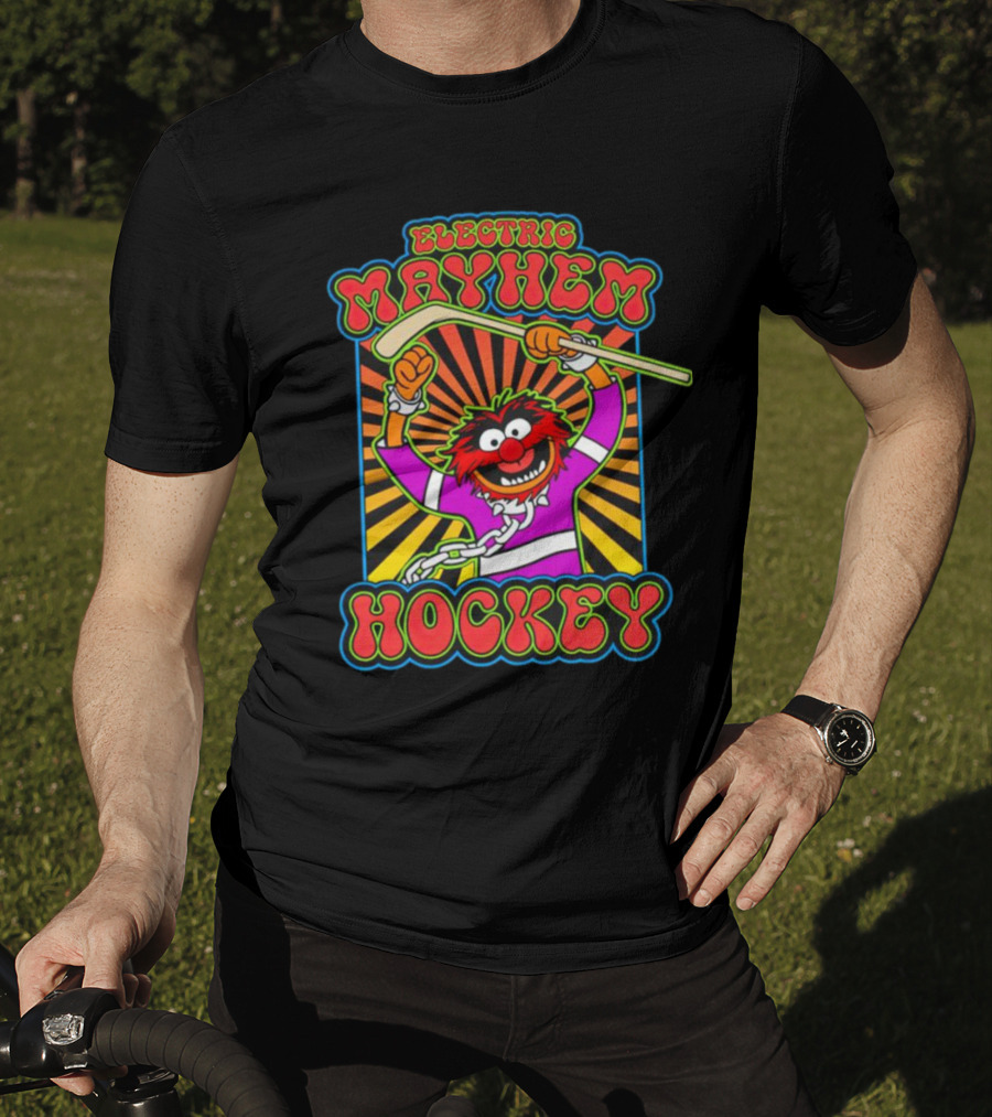 Electric Mayhem Hockey Muppets Animal With Hockey Stick T-Shirt