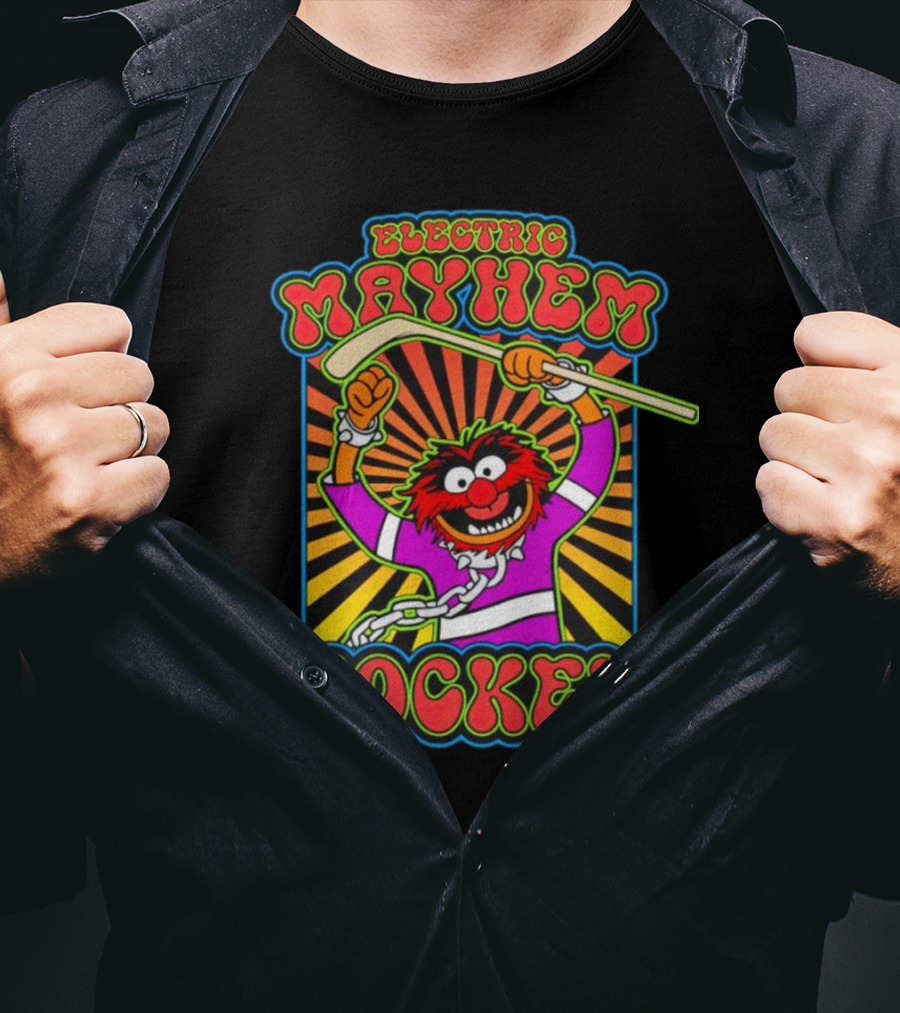 Electric Mayhem Hockey Muppets Animal With Hockey Stick T-Shirt