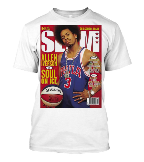 Old School Issue Slam 84% NBA Poetry Allen Iverson Soul On Ice Philadelphia Basketball Spalding T-Shirt