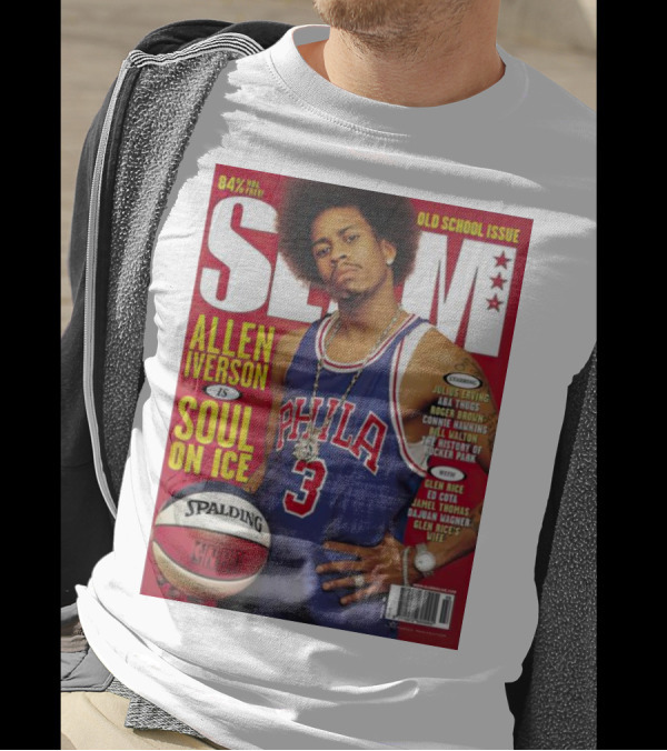 Old School Issue Slam 84% NBA Poetry Allen Iverson Soul On Ice Philadelphia Basketball Spalding T-Shirt