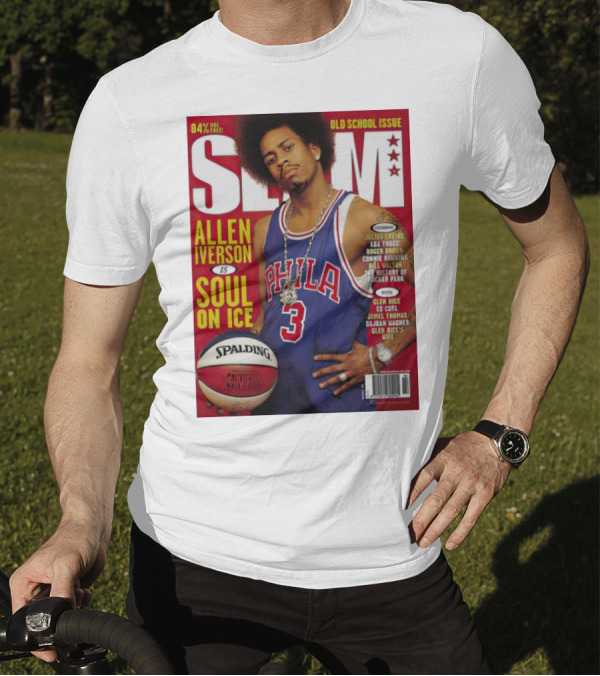 Old School Issue Slam 84% NBA Poetry Allen Iverson Soul On Ice Philadelphia Basketball Spalding T-Shirt