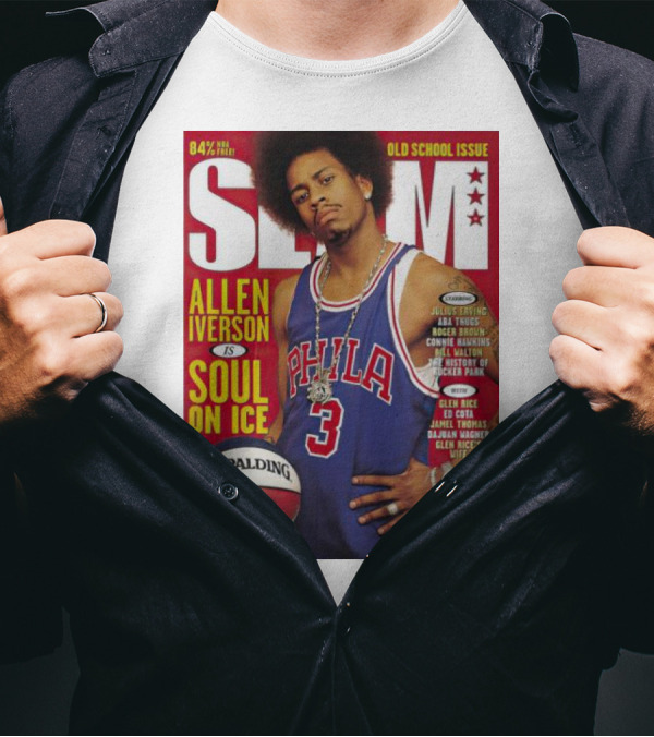 Old School Issue Slam 84% NBA Poetry Allen Iverson Soul On Ice Philadelphia Basketball Spalding T-Shirt