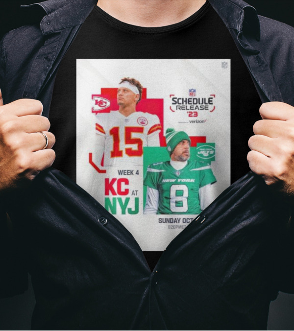 Schedule Release '23 Week 4 KC At NYJ Patrick Mahomes Vs Aaron Rodgers Sunday Oct 1 8:20PM ET NBC T-Shirt