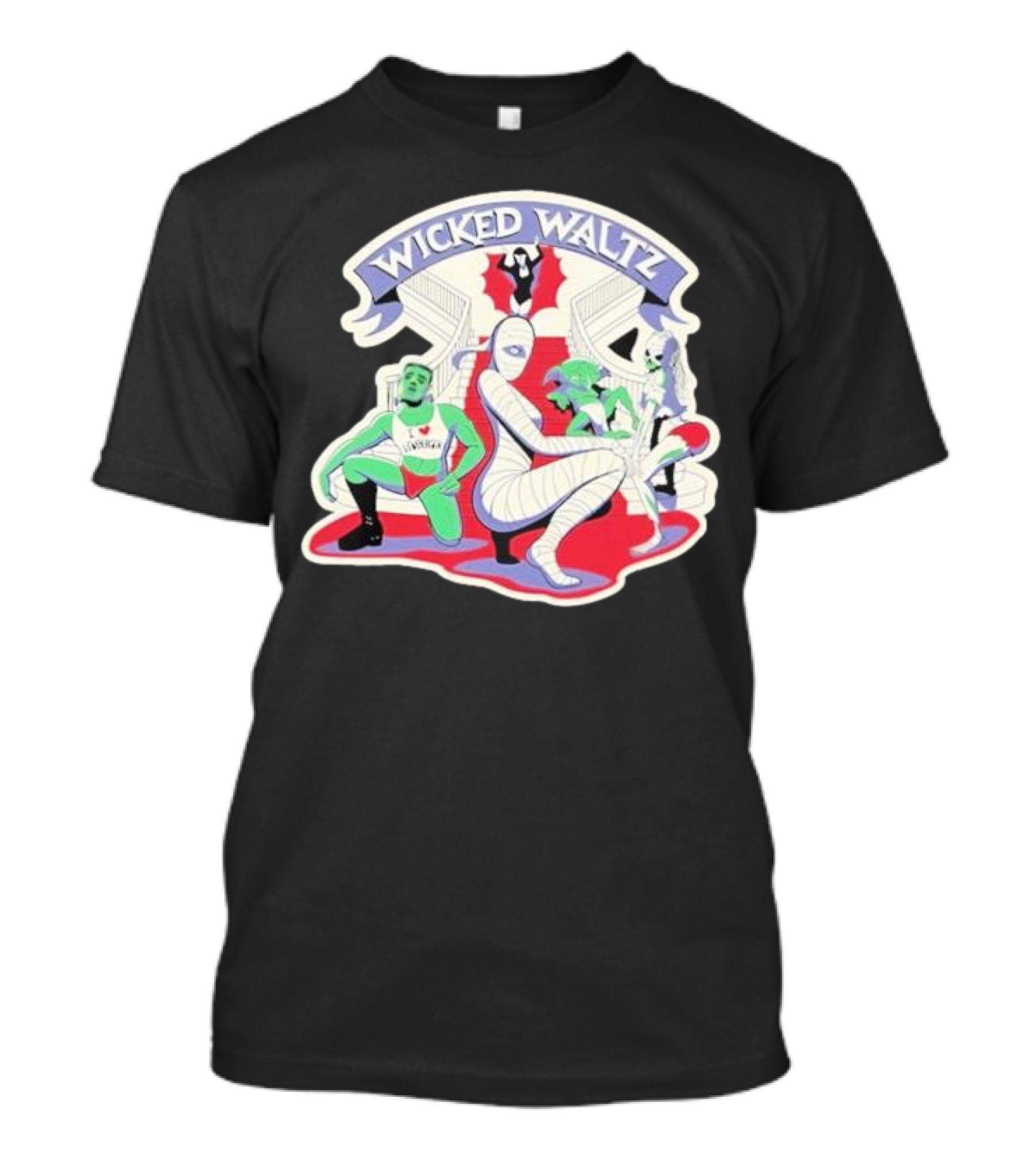 Wicked Waltz Monsters Dracula Frankenstein Mummy Bride T-Shirt