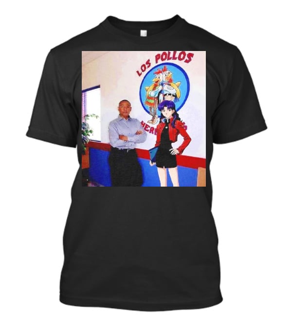 Breaking Bad Los Pollos Hermanos Gus And Evangelion Misato Crossover T-Shirt