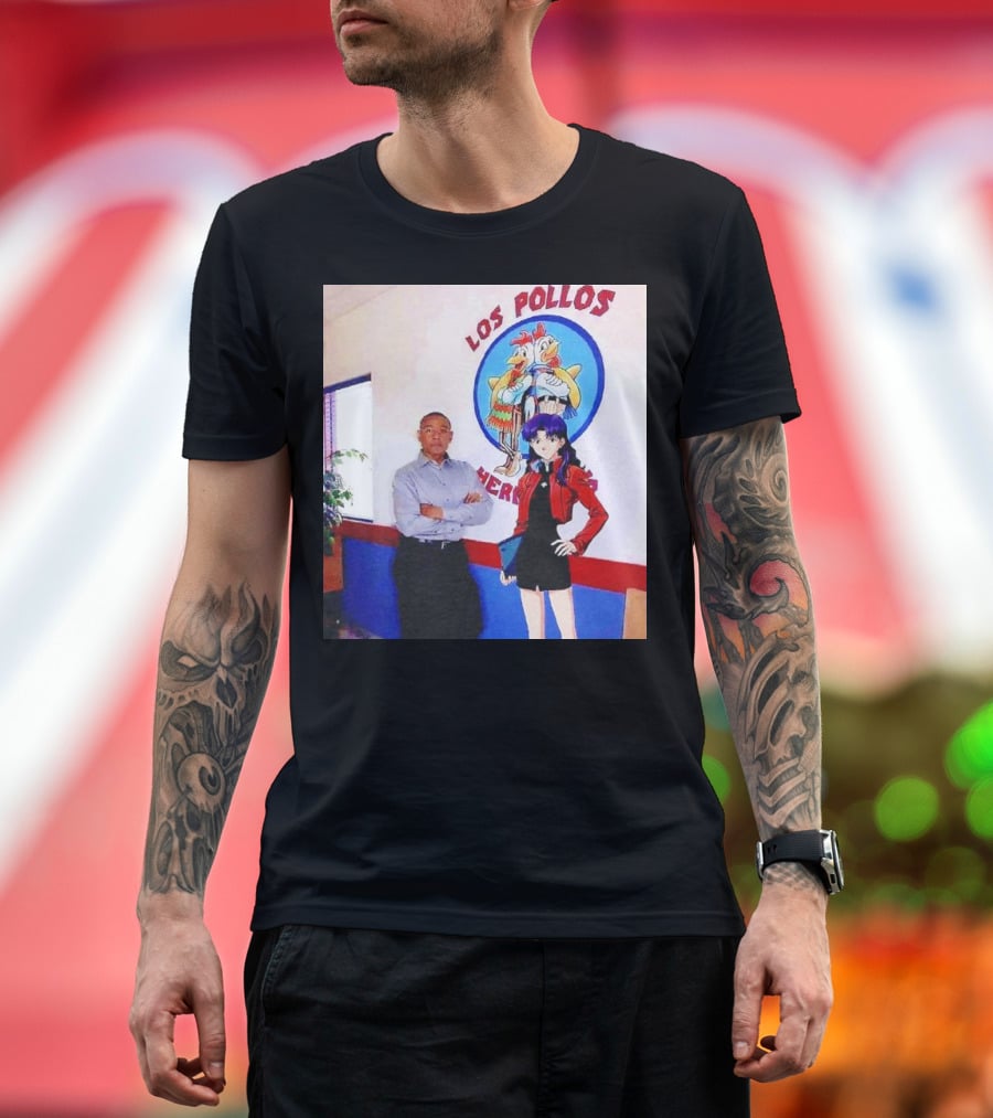 Breaking Bad Los Pollos Hermanos Gus And Evangelion Misato Crossover T-Shirt