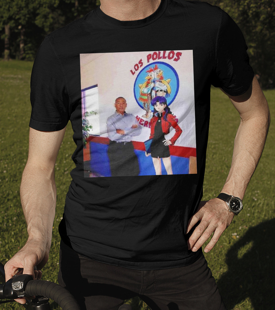 Breaking Bad Los Pollos Hermanos Gus And Evangelion Misato Crossover T-Shirt