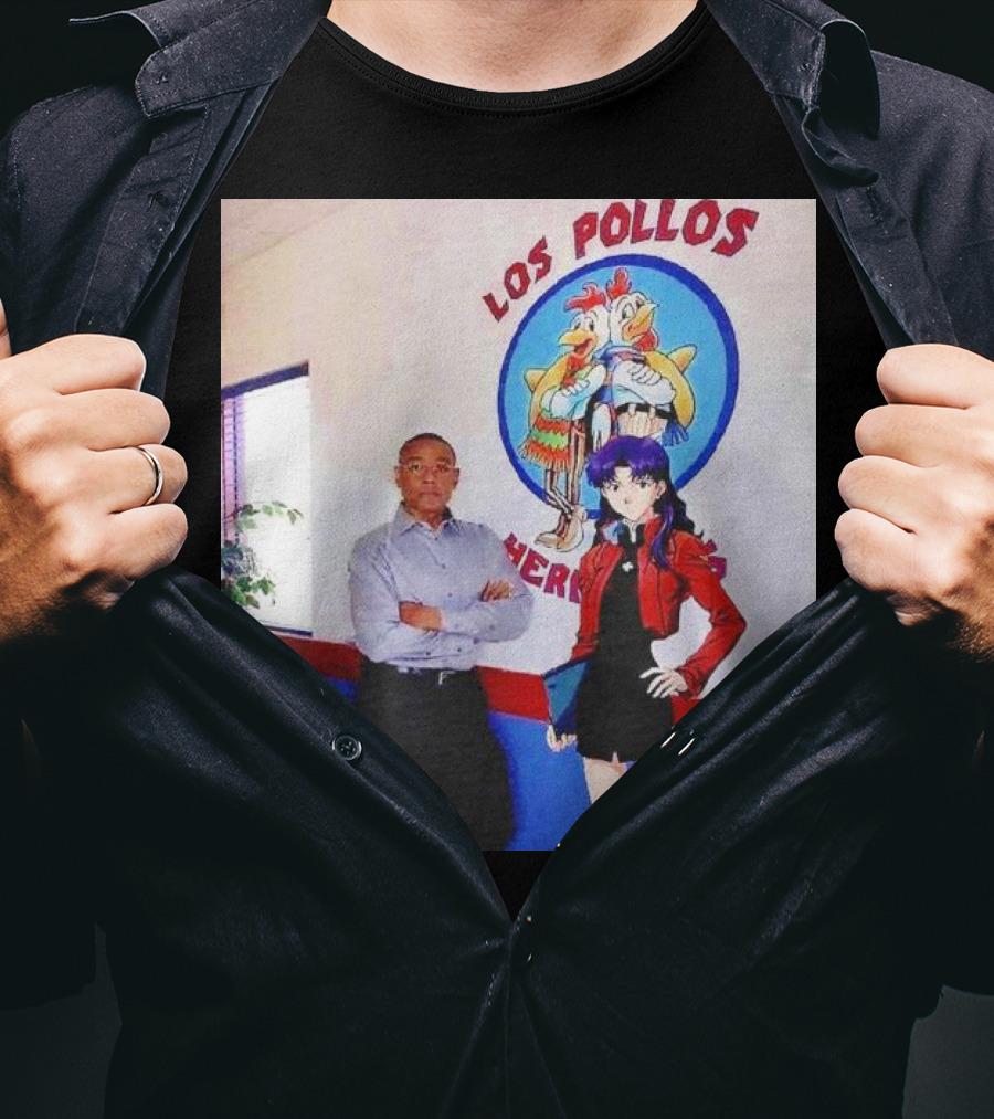 Breaking Bad Los Pollos Hermanos Gus And Evangelion Misato Crossover T-Shirt
