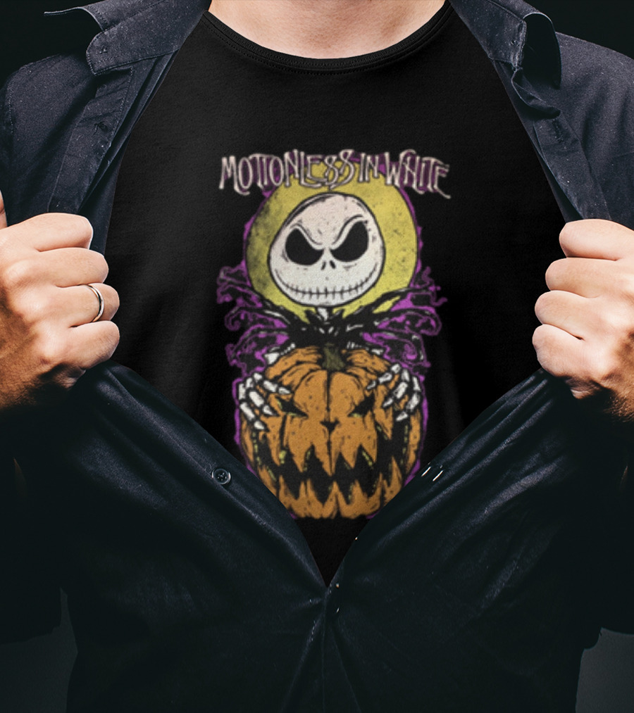 Motionless In White Halloween Skeleton Holding Pumpkin T-Shirt