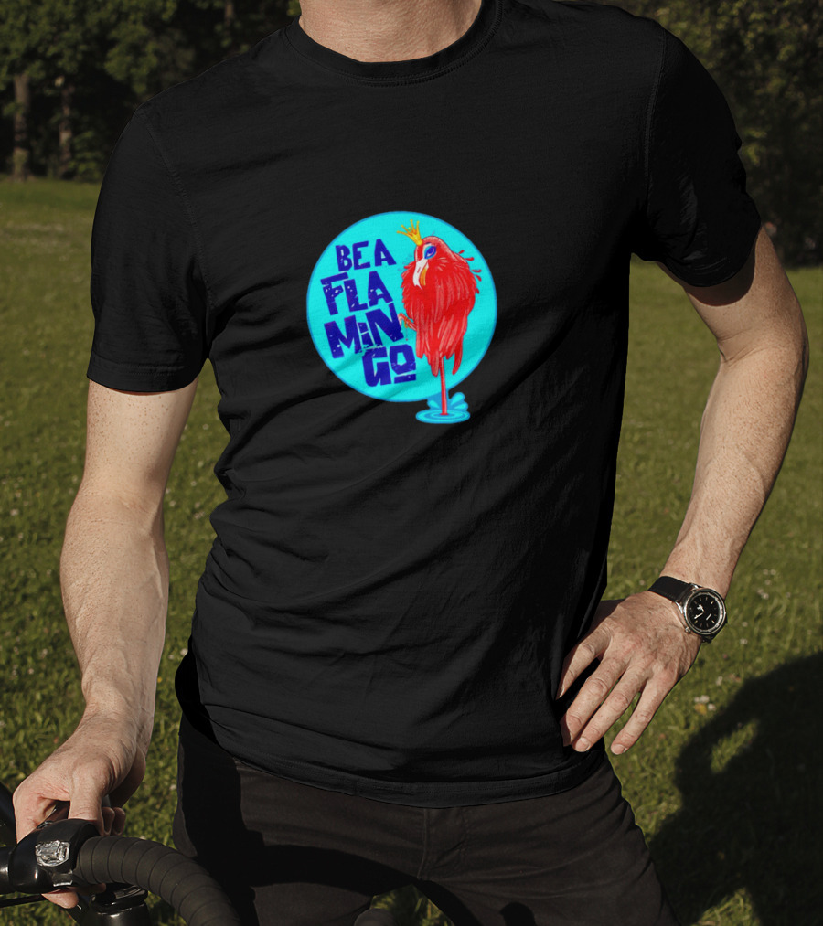 BEA FLA MIN GO Flamingo With Crown In Blue Circle T-Shirt