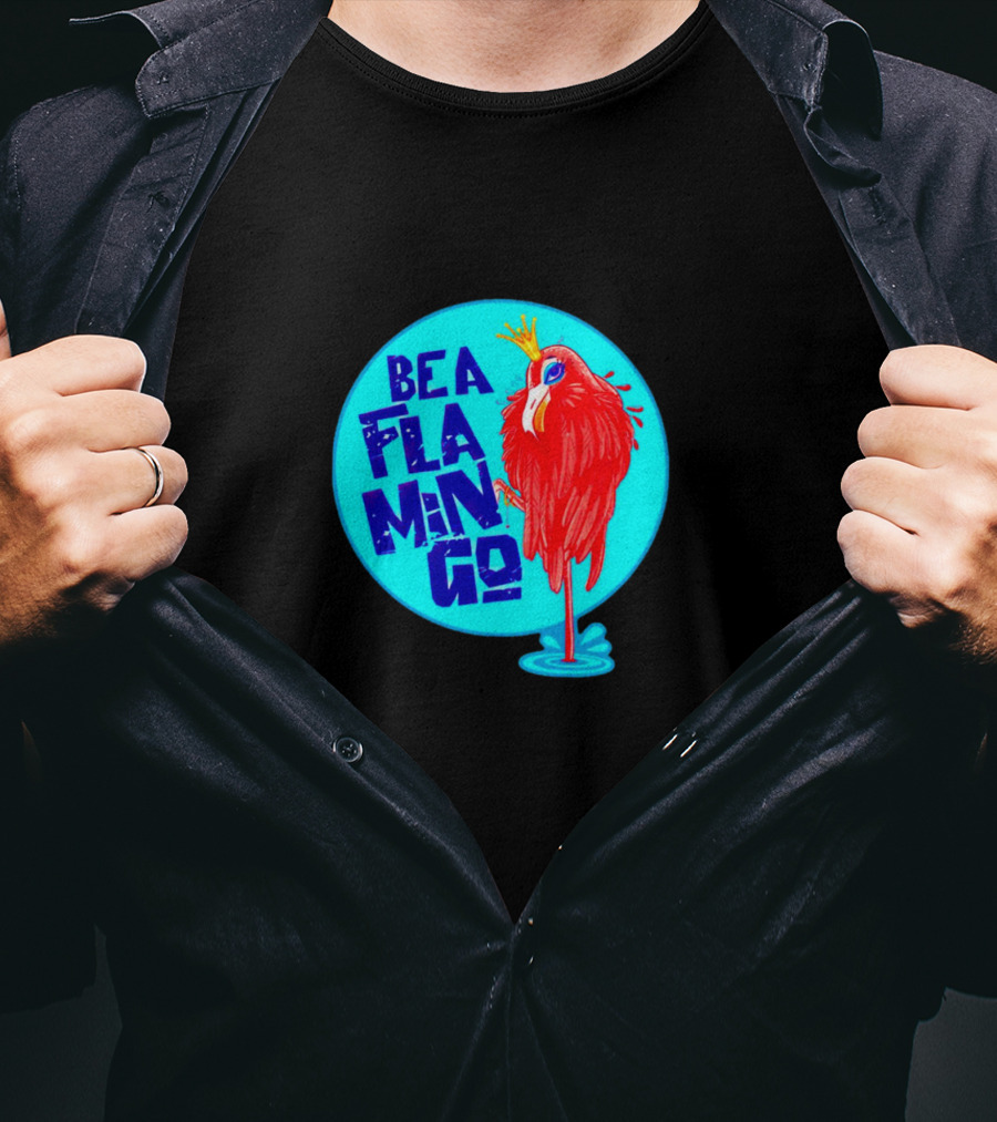 BEA FLA MIN GO Flamingo With Crown In Blue Circle T-Shirt