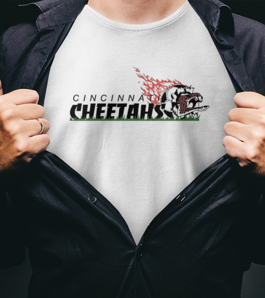 Cincinnati Cheetahs Soccer Flaming Ball And Grass Motif T-Shirt
