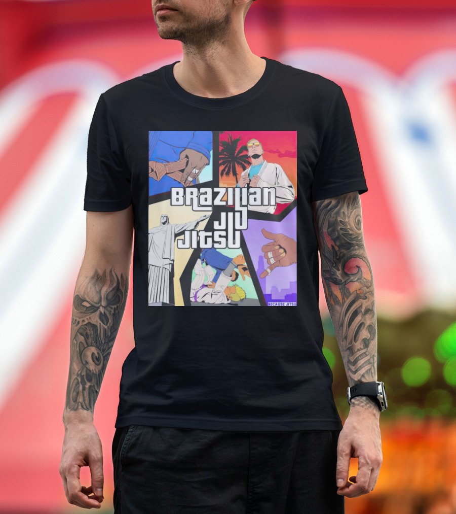 Brazilian Jiu Jitsu Because Jitsu Palms and Rio Comic Style Collage T-Shirt