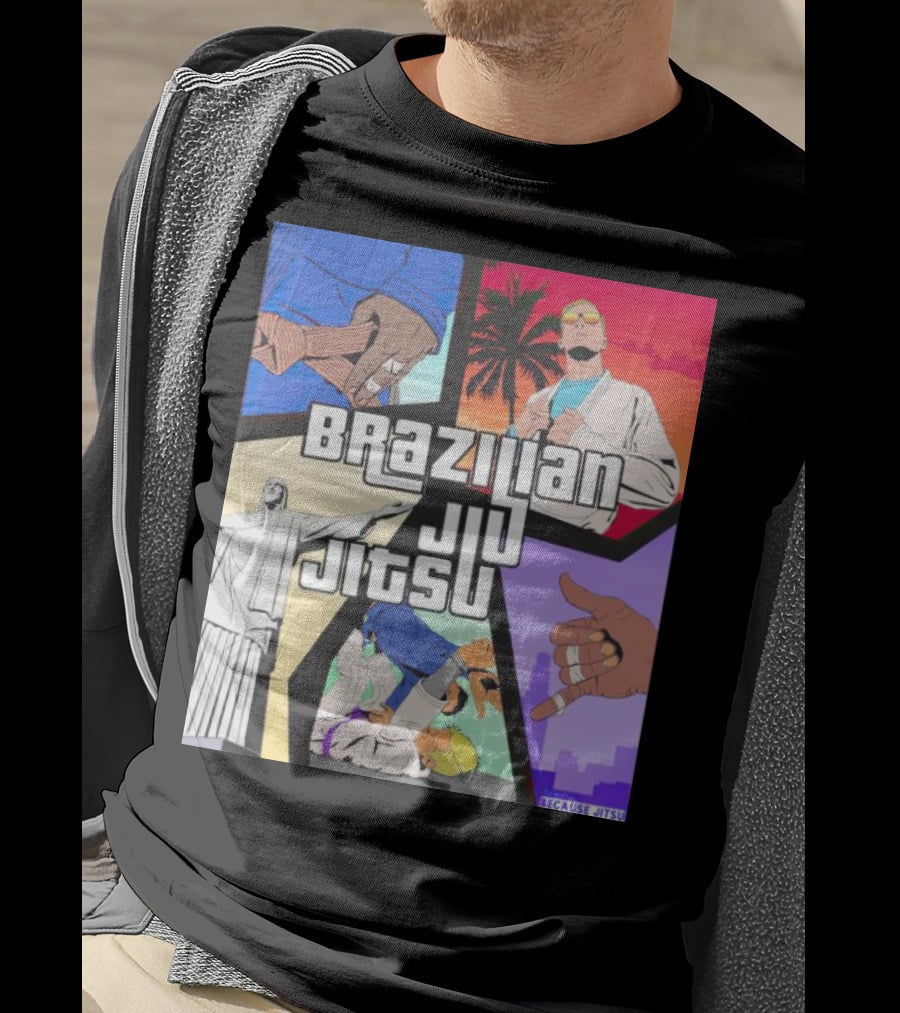 Brazilian Jiu Jitsu Because Jitsu Palms And Rio Comic Style Collage T-Shirt