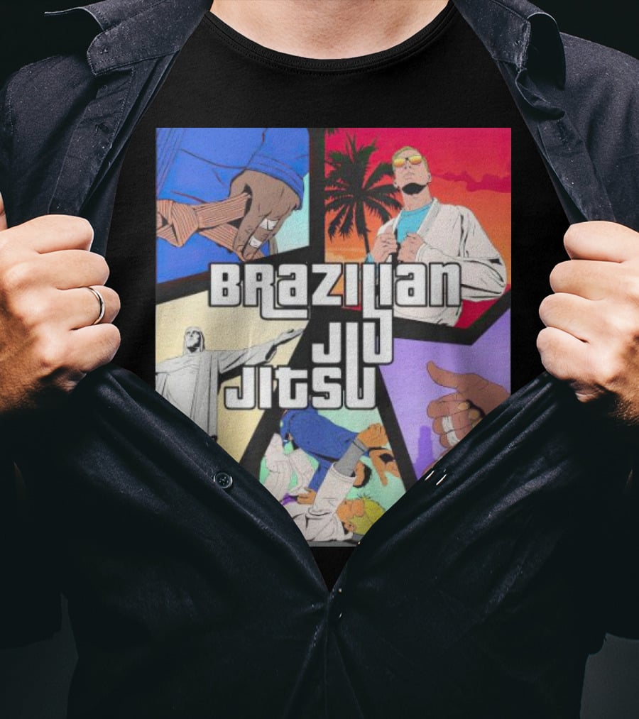 Brazilian Jiu Jitsu Because Jitsu Palms And Rio Comic Style Collage T-Shirt