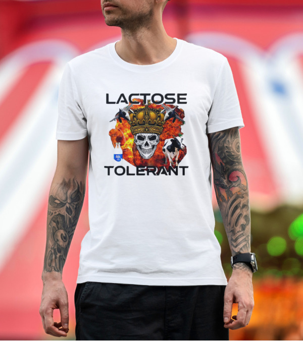 Premium T-Shirt: Lactose Tolerant Skull Crown Cow Milk Aircraft Explosion T-Shirt Lactose Tolerant Skull Crown Cow Milk Aircraft Explosion T-Shirt