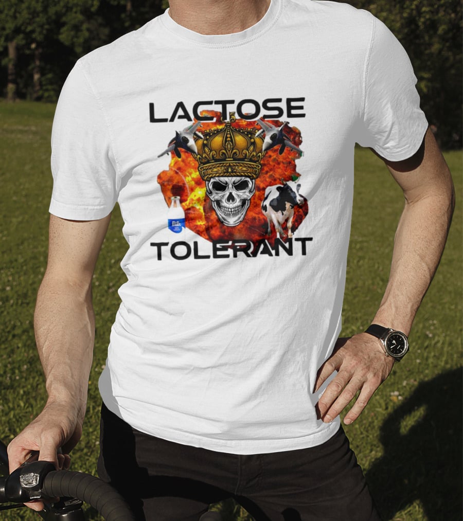 Lactose Tolerant Skull Crown Cow Milk Aircraft Explosion T-Shirt