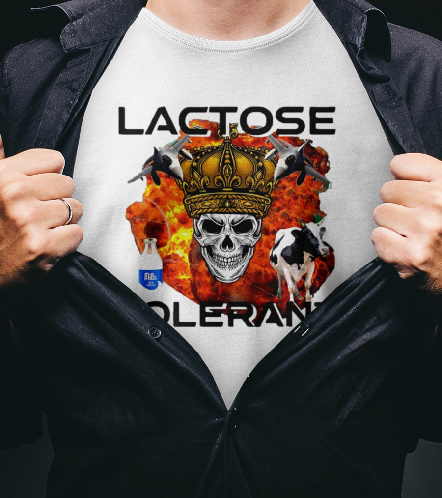 Lactose Tolerant Skull Crown Cow Milk Aircraft Explosion T-Shirt