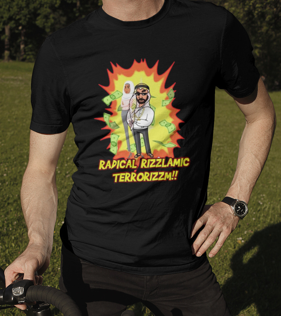 Radical Rizzlamic Terrorizzm Cartoon Characters Surrounded By Money Explosion T-Shirt