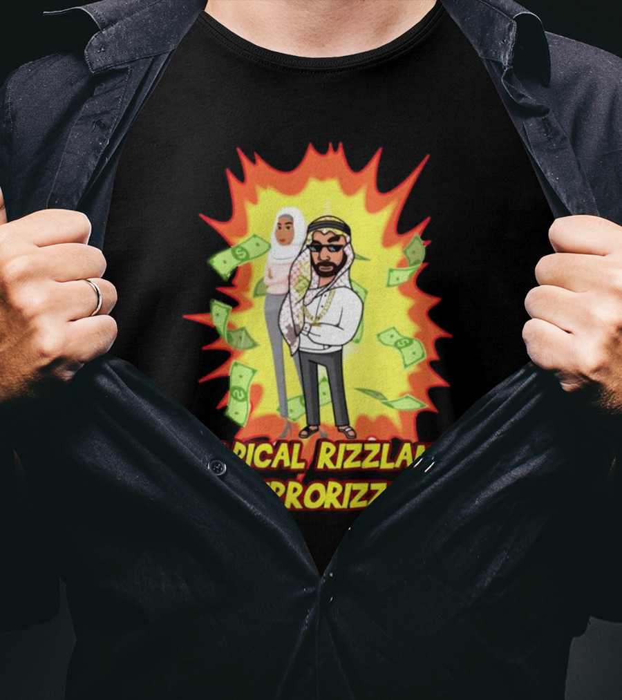 Radical Rizzlamic Terrorizzm Cartoon Characters Surrounded By Money Explosion T-Shirt