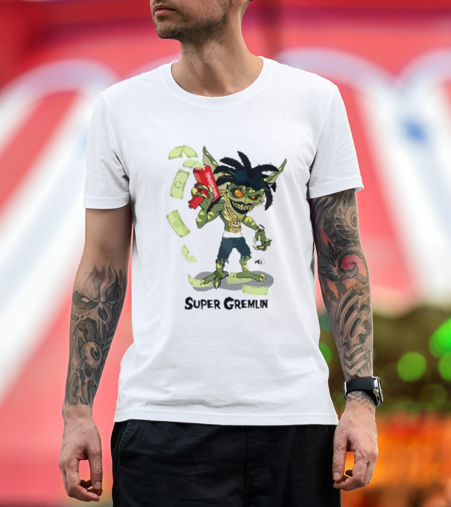 Sniper Gang Super Gremlin Cartoon with Cash and Red Gun T-Shirt