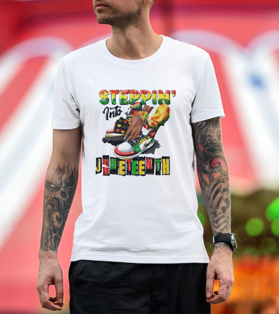 Steppin into Juneteenth Colorful Sneakers and Hands with Bracelet T-Shirt