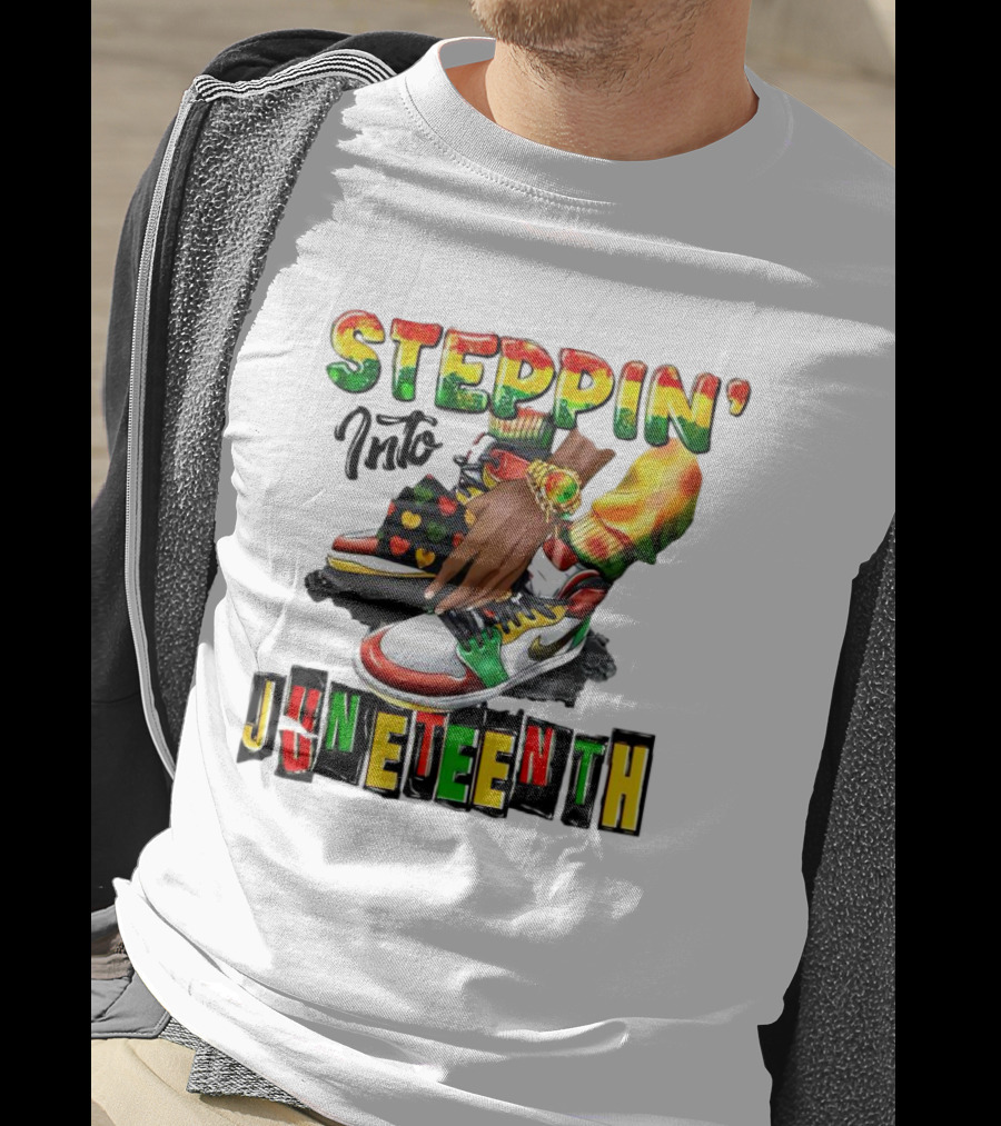 Steppin Into Juneteenth Colorful Sneakers And Hands With Bracelet T-Shirt