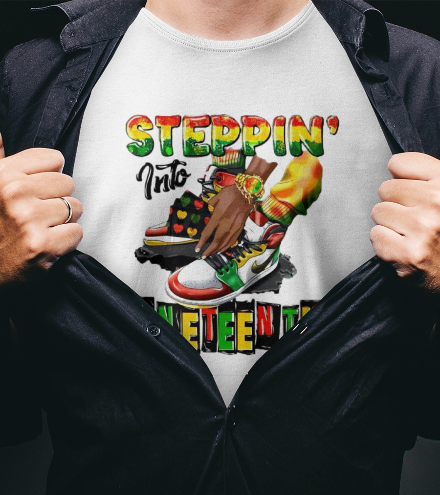 Steppin Into Juneteenth Colorful Sneakers And Hands With Bracelet T-Shirt