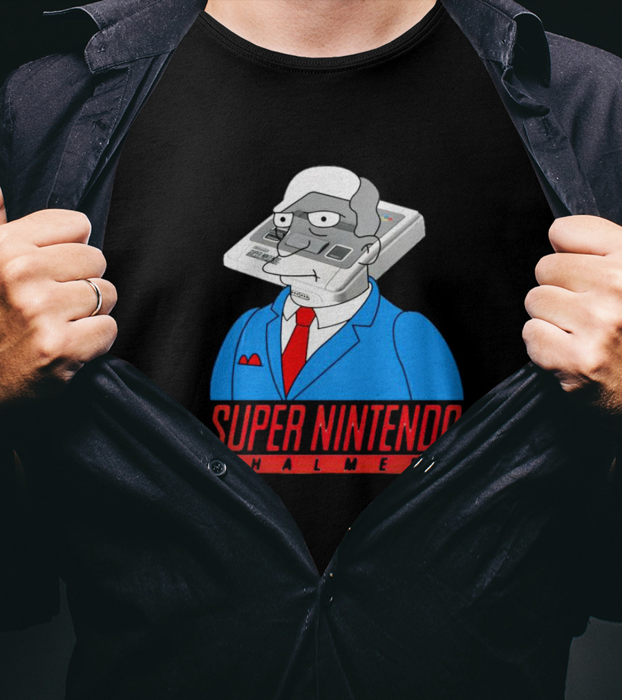 Super Nintendo Chalmers Simpsons Parody Suit Red Tie Console Head T-Shirt